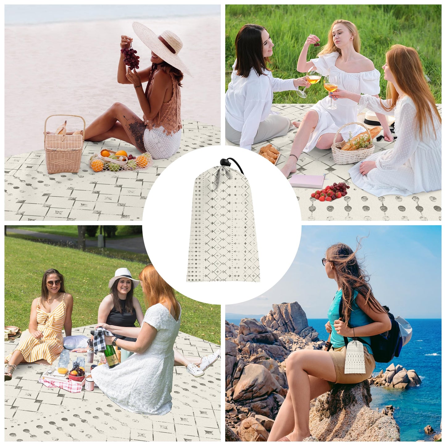 Beach Blanket Waterproof Sandproof, 78"×86" Large Picnic Blankets for 2-4 Adult, Lightweight Quick Dry Polyester Beach Mat for Outdoor, Travel, Camping, Beach Vacation Essentials Must Have Accesorries