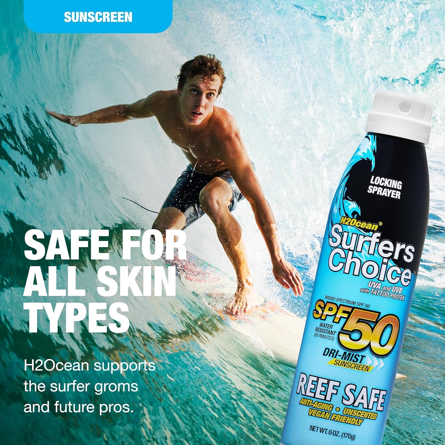 H2Ocean SPF 50 Sunscreen Spray - Quick-Drying Tattoo Aftercare & UV Protection | Reef-Safe, 6 oz (Pack of 2)