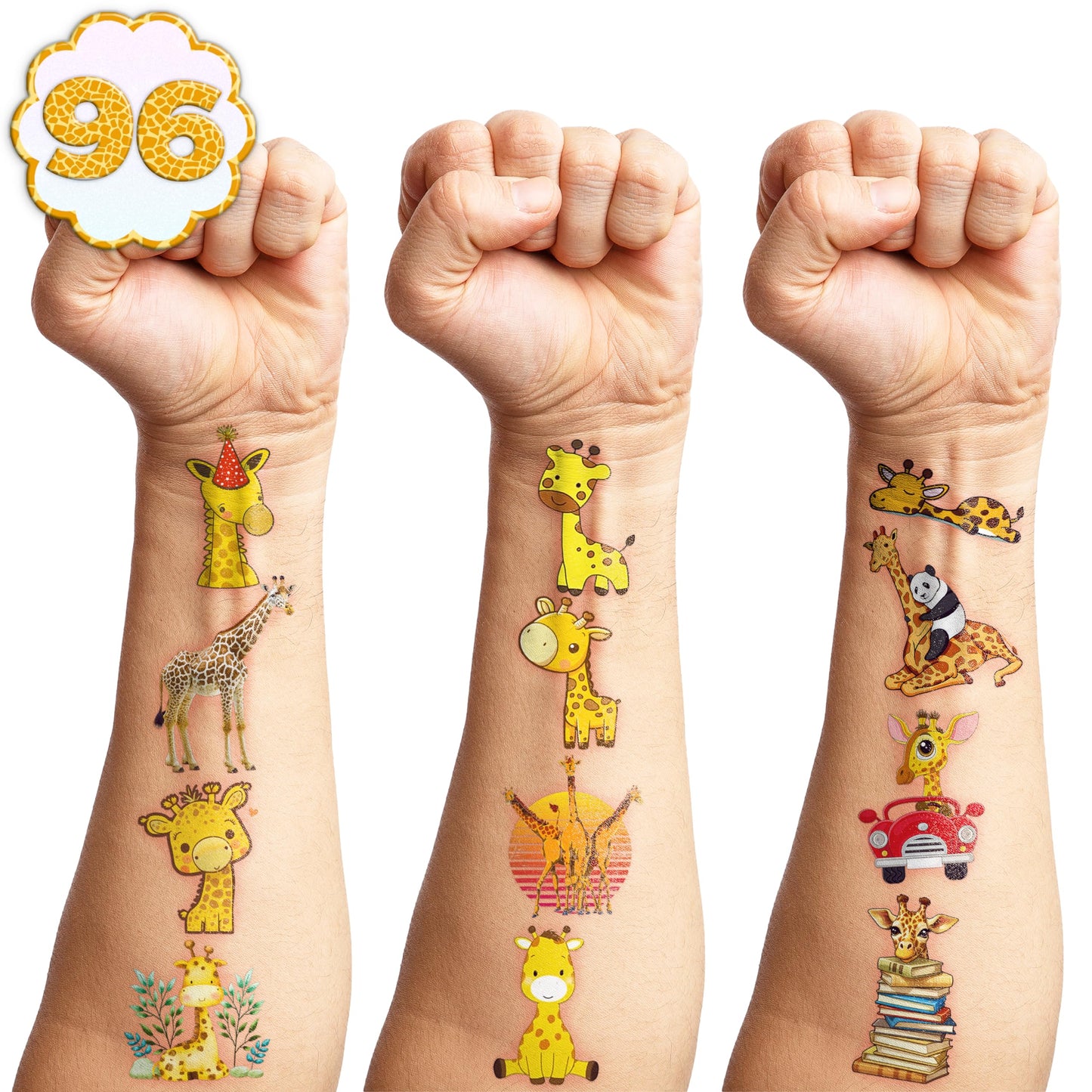 96 PCS Giraffe Face Pre-cut Temporary Tattoos for Kids Sticker