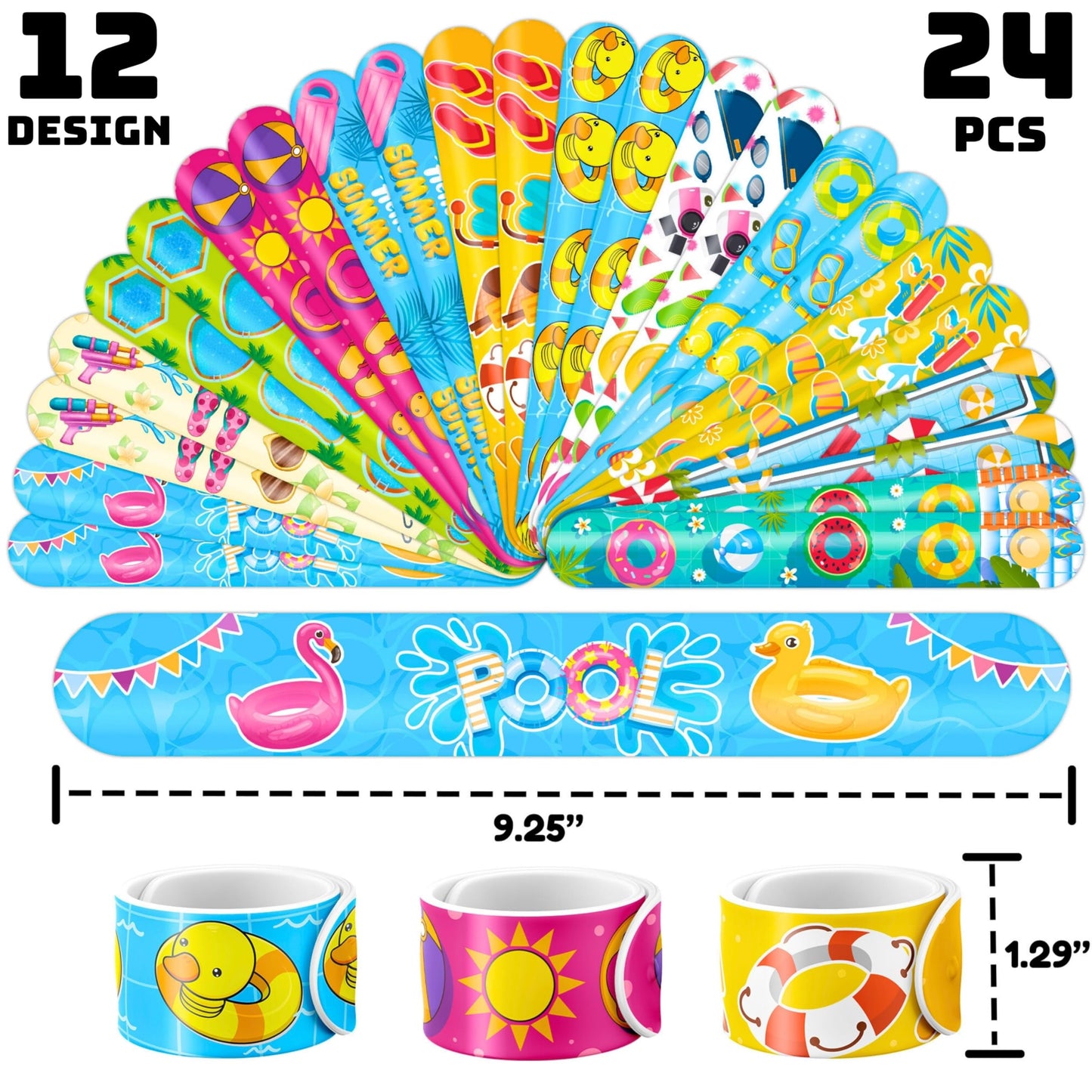 Cherisnowy 72PCS Pool Beach Summer Party Favors, Tattoos & Slap Bracelets