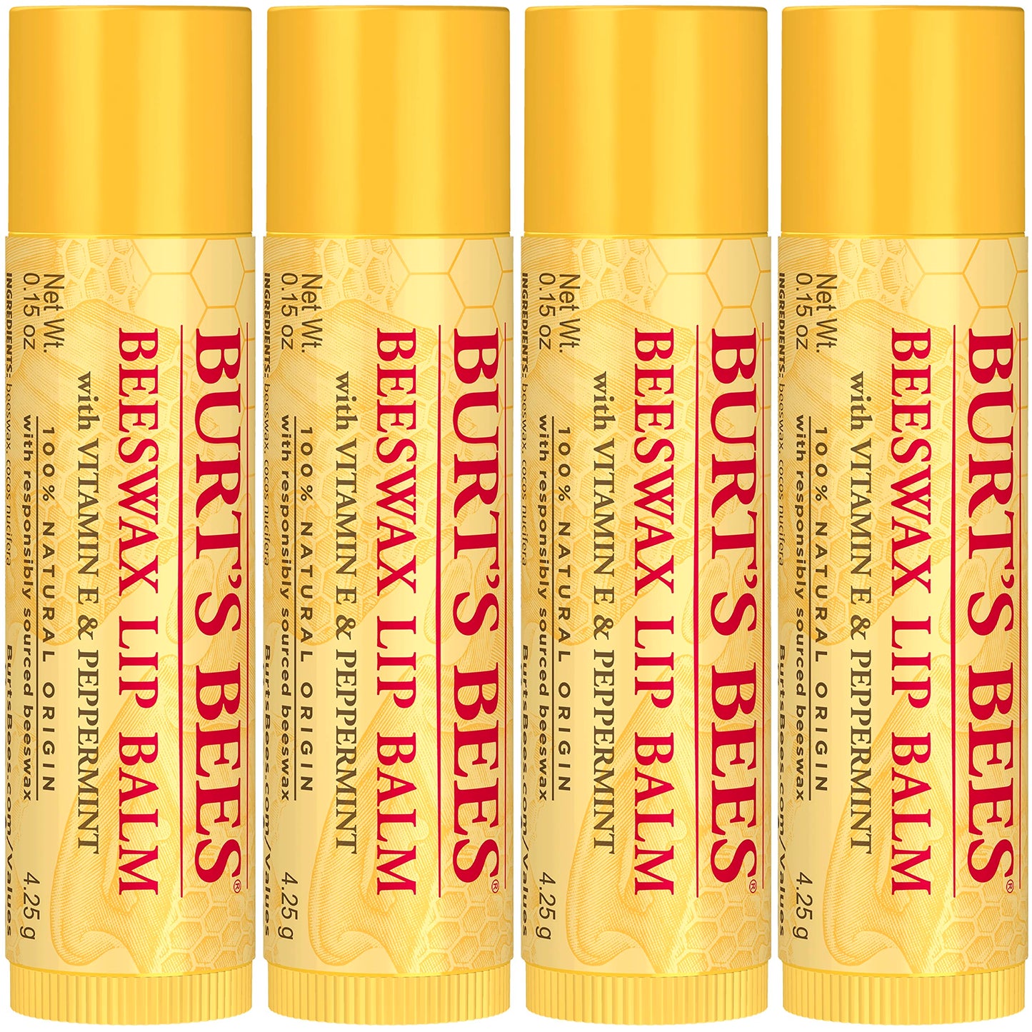 Beeswax Lip Balm Pack by Burts Bees for Unisex - 4 x 0.15 oz Lip Balm