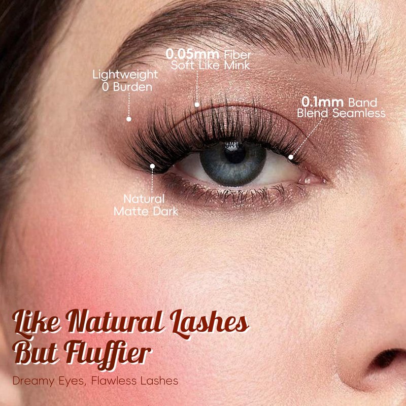 VYRILA Fluffy Lash Clusters 13mm False Eyelashes, 0.05mm PBT Fiber Eyelash Clusters Mink Lashes, 0.1mm Superfine Band Individual Lashes Clusters Like Eyelash Extensions(Starry-5 Pairs Lashes Pack)