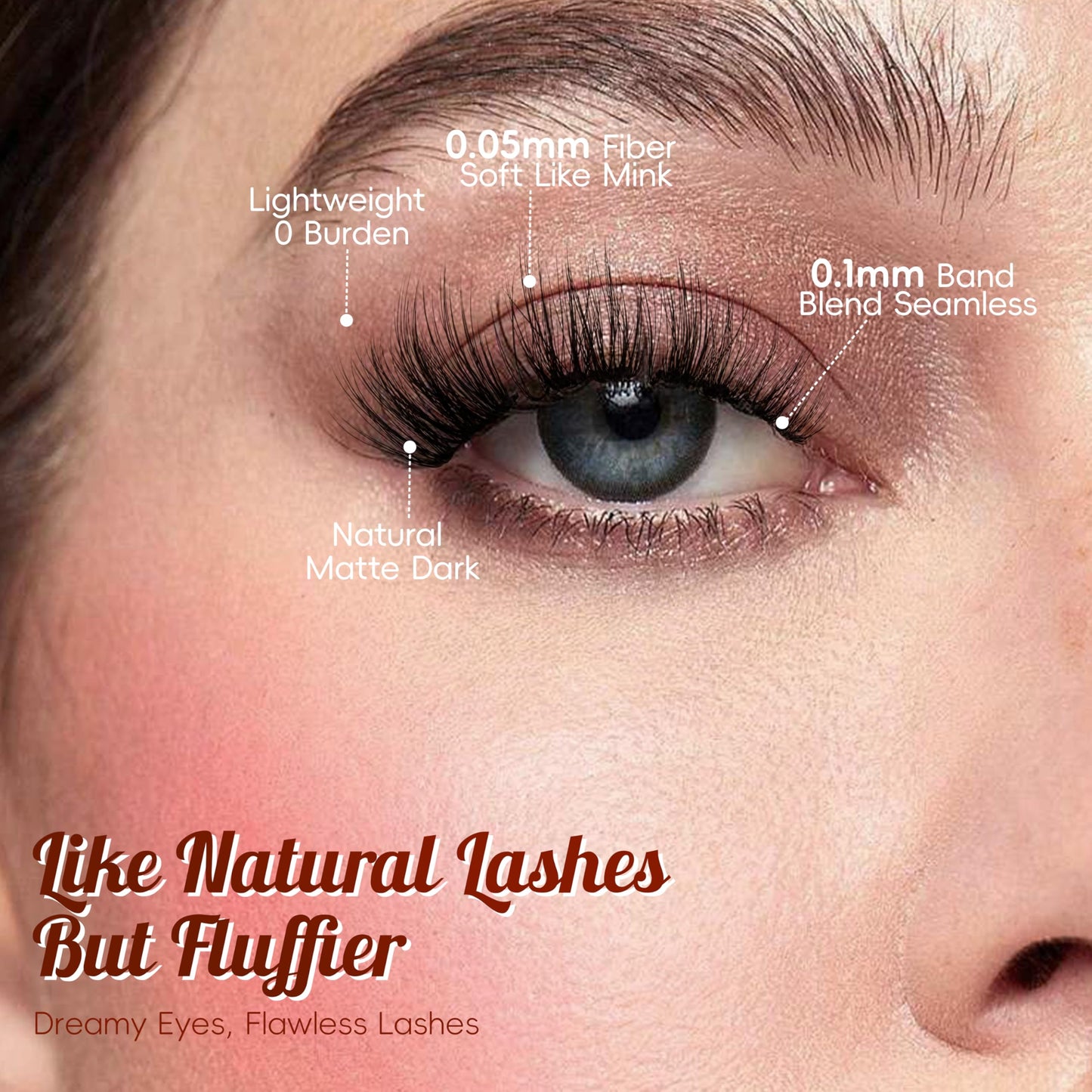 VYRILA Fluffy Lash Clusters 13mm False Eyelashes, 0.05mm PBT Fiber Eyelash Clusters Mink Lashes, 0.1mm Superfine Band Individual Lashes Clusters Like Eyelash Extensions(Starry-5 Pairs Lashes Pack)