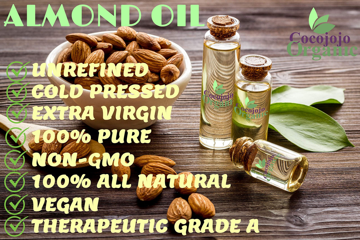 cocojojo Sweet Almond Oil - Face Skin Hair Cold Pressed 32 oz Natural Pure Massage Antioxidant Extra Virgin Unrefined