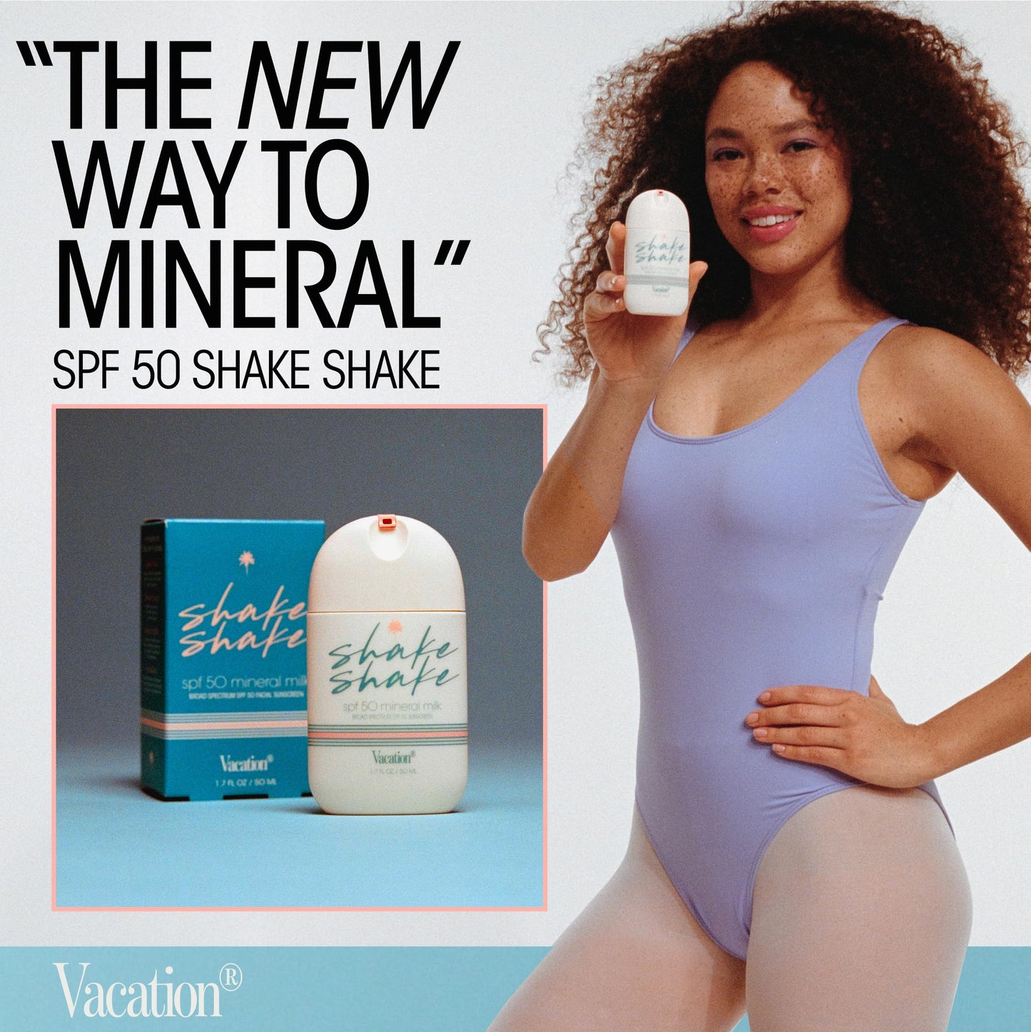 Vacation Shake Shake SPF 50 Mineral Face Sunscreen, 1.7 Fluid Ounces - Non-Nano Zinc Oxide, Non-Comedogenic, Streak-Free, Water-Resistant, Broad Spectrum, Moisturizer with SPF, Vegan