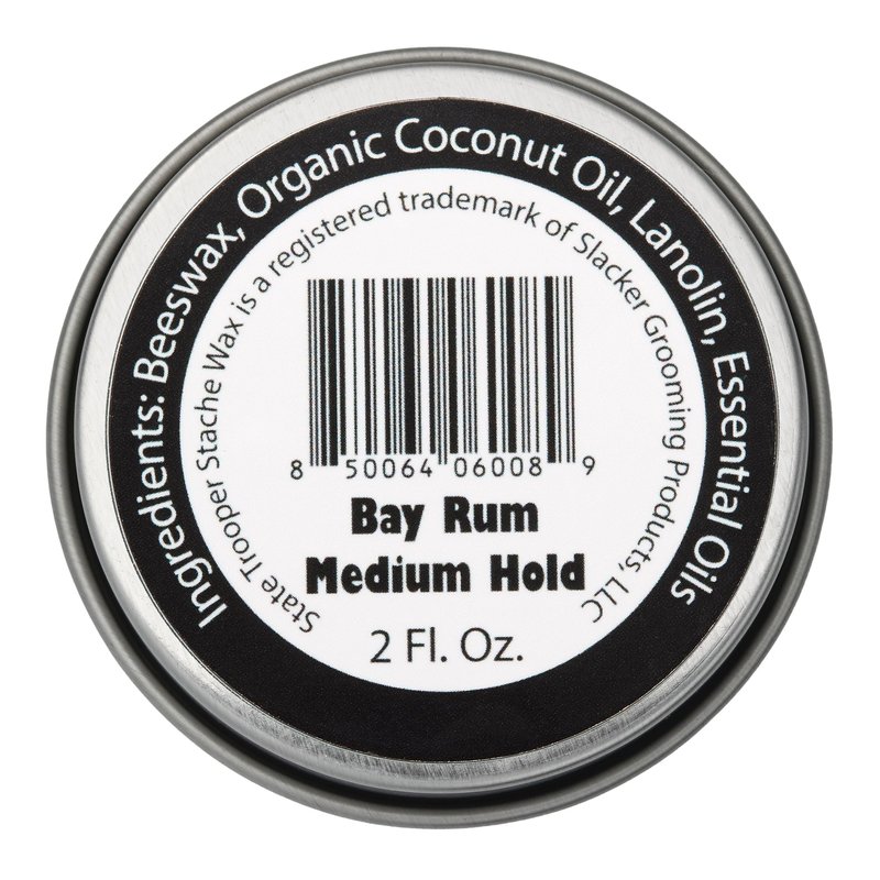 State Trooper Bay Rum - Medium Hold Mustache Wax with Beeswax, Coconut Oil & Lanolin – Natural Moustache Grooming & Styling - Nourishing Moustache Conditioner & Sculpting - 2 Ounce Tin