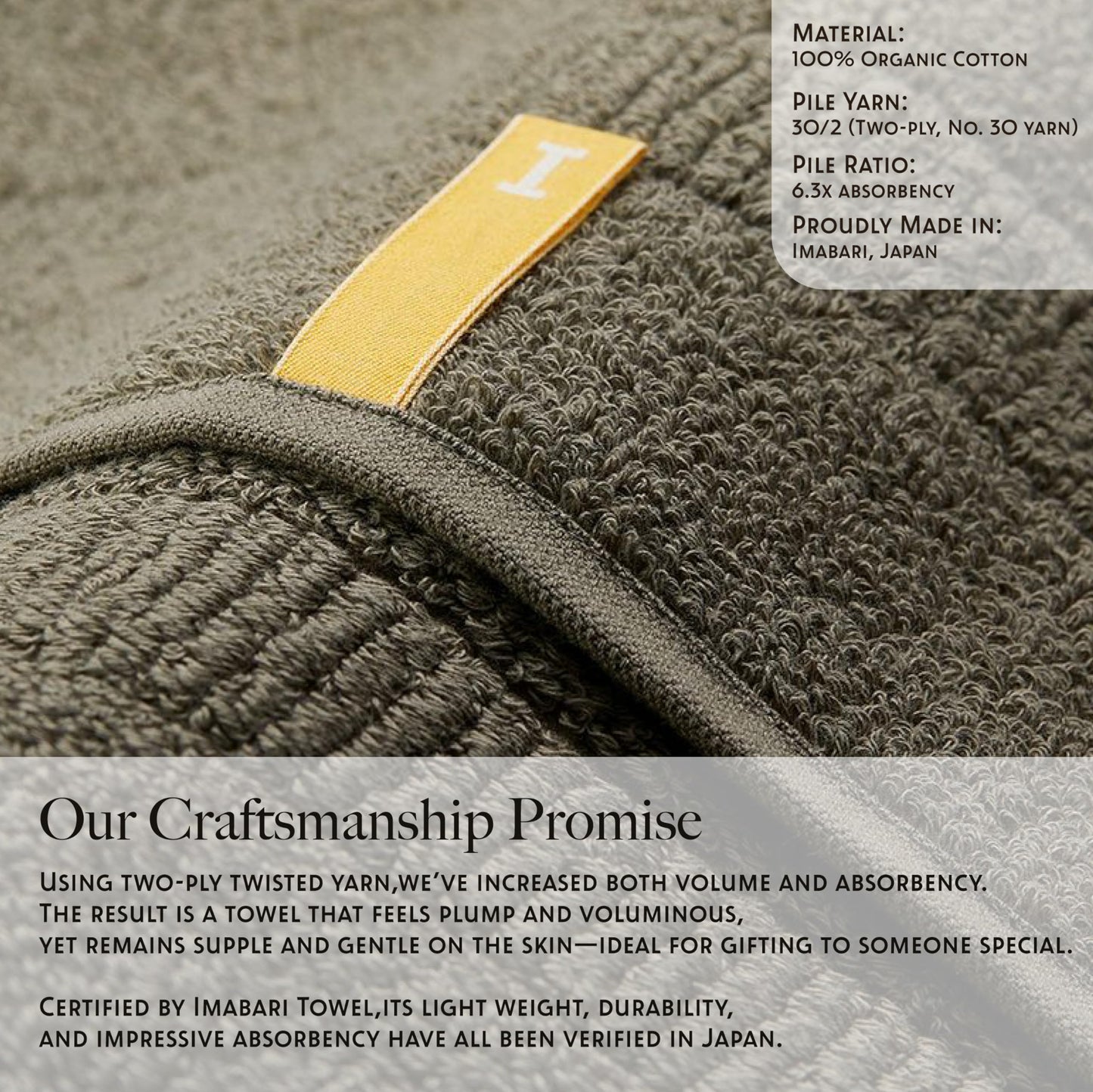 Highly Absorbent & Quick-Dry Organic Cotton Washcloths, Soft & Lightweight Face Towels, Made in Japan, Oeko-Tex Class 1 Certified, 13.8 x 13.8 inch, OliveGreen, Pack of 4 – Proof of Purity