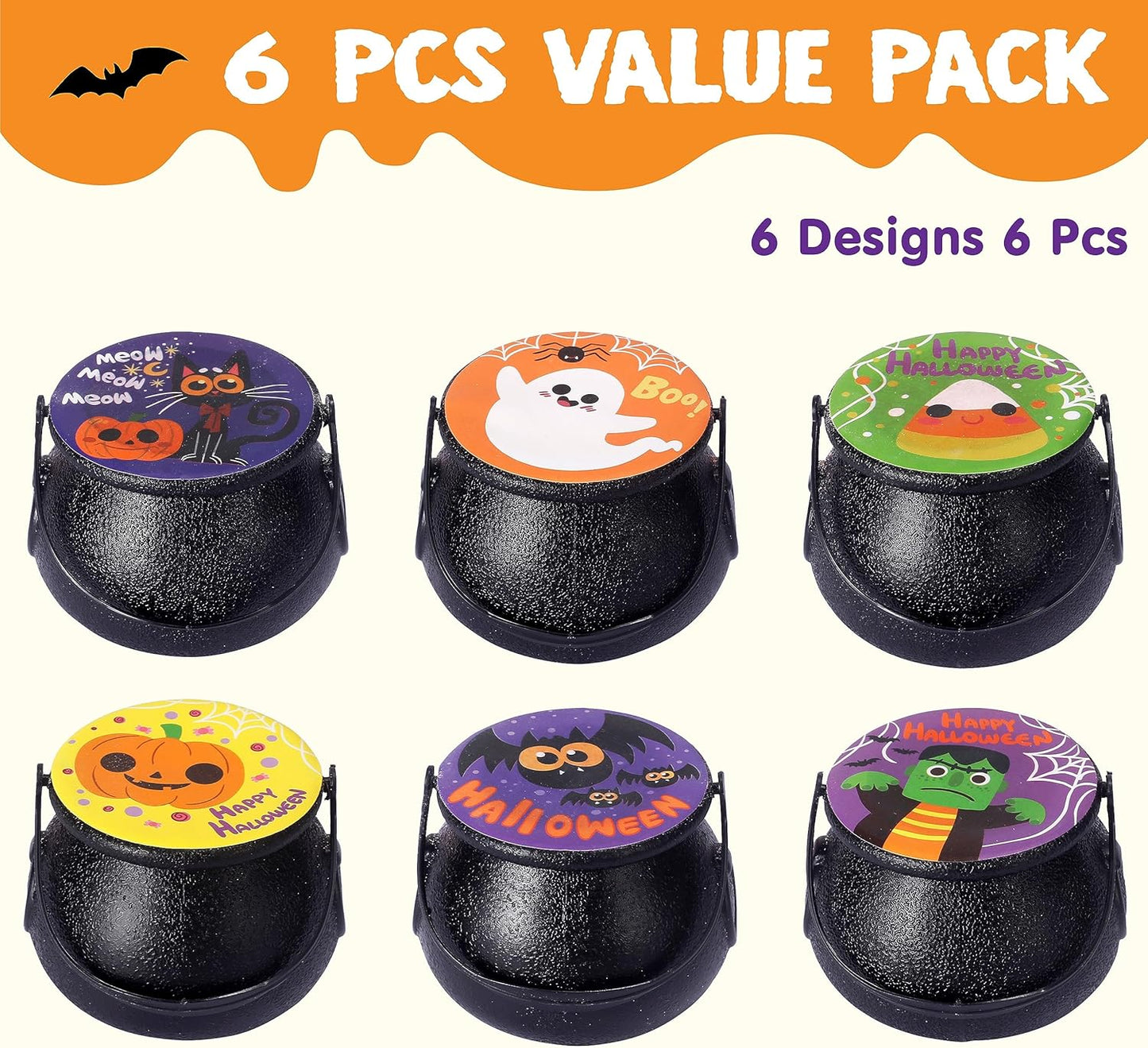 Halloween Witch Cauldron Bath Bombs - 6 Pack with Surprise Mochi Toy | Kids Party Favors & Goodie Bag Stuffers