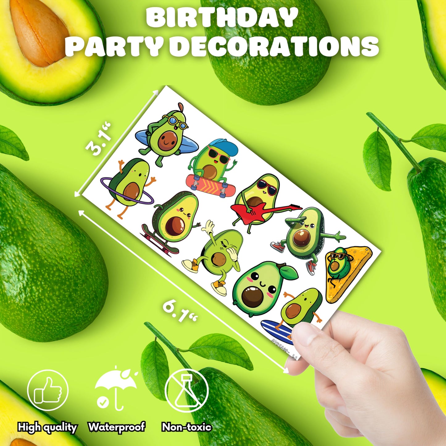 100 PCS Funny Avocado Temporary Tattoos for Kids