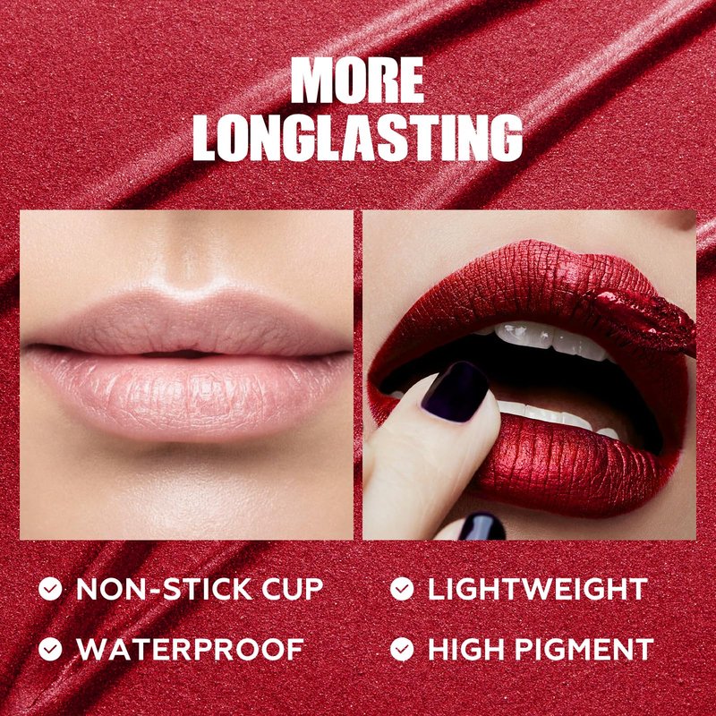 FOCALLURE Metallic Liquid Lipstick,Non Stick Cup Lip Gloss,High Impact Lip Color with Transfer-proof Wear,Long Lasting & Waterproof Lipstick Makeup for Women,YoungLust
