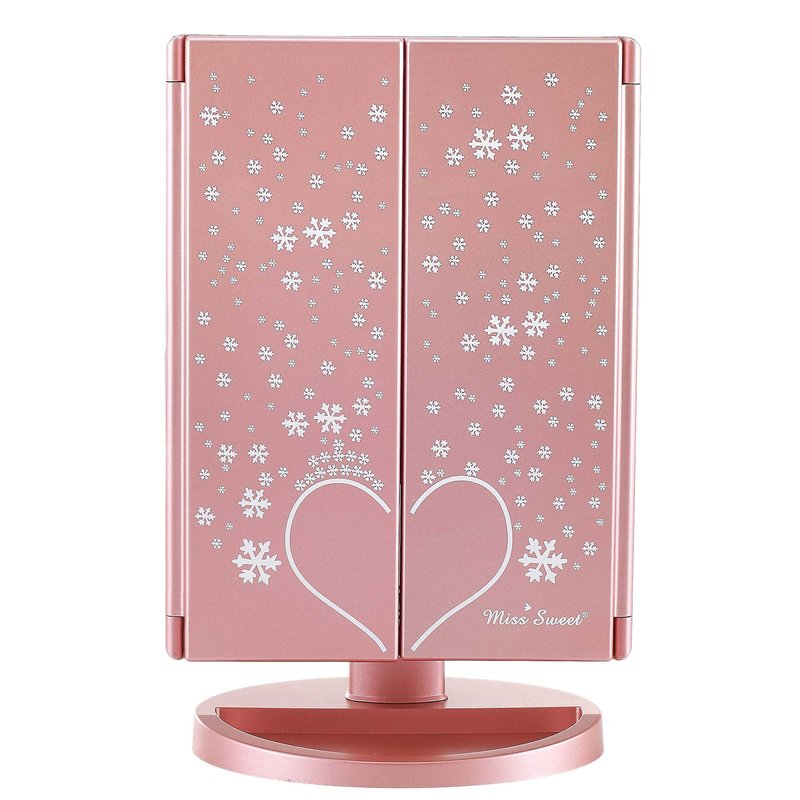 Miss Sweet Lighted Trifold Makeup Mirror Tabletop Mirror Vanity Mirror for Beauty Makeup (A Rose Gold)