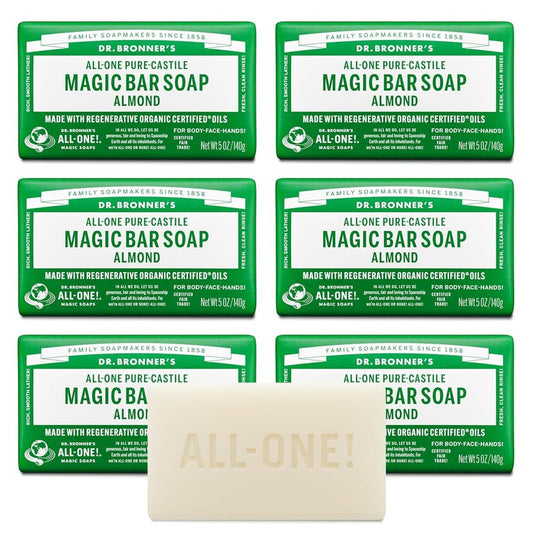 Dr. Bronner's Pure-Castile Magic Bar Soap - Almond Scent, 5 oz | Vegan & Gentle for Face, Body & Hair