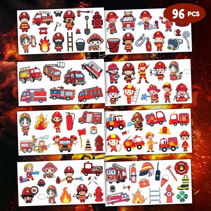 Firefighter Temporary Tattoos - 96 PCS Fire Truck Party Decorations | Kids & Adults Fun Gifts