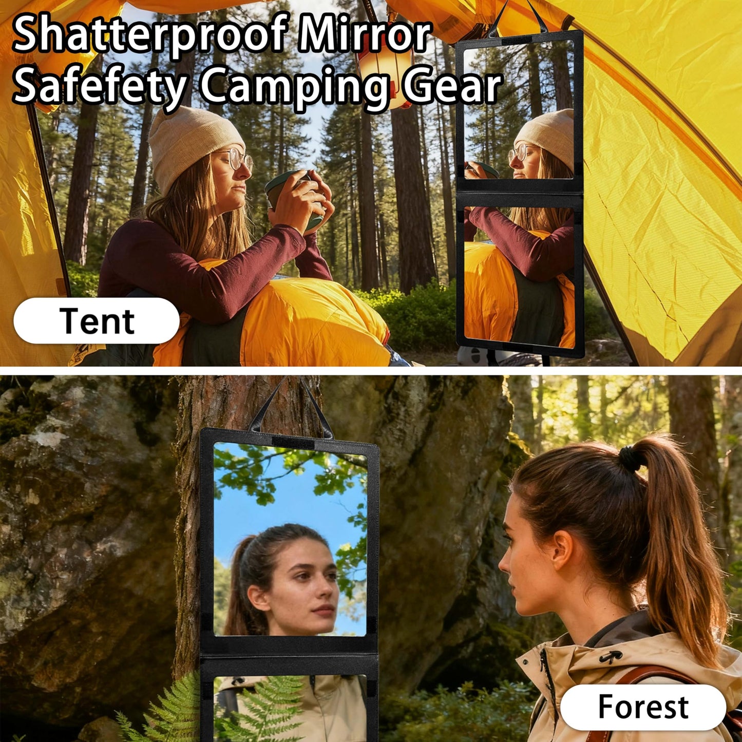 Adzyz Foldable Portable Full Length Mirror, 33x13 Inch Hanging Shatterproof Travel Mirror for Camping, Travel, Dancers - Black Hanging Folding Dance Mirror