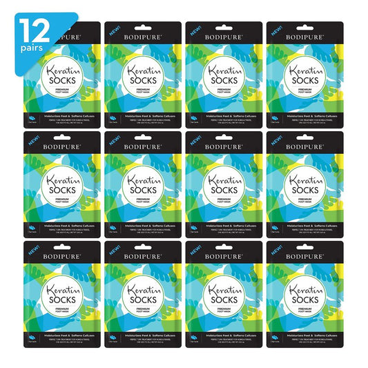 Bodipure Premium Foot Mask Keratin Socks | At Home Spa Moisturizer Socks for Dry Cracked Feet, Callus & Heel Softening | Easy-to-Use Pedicure Foot Repair | Chemical-free Feet Treatment | 12 Pairs