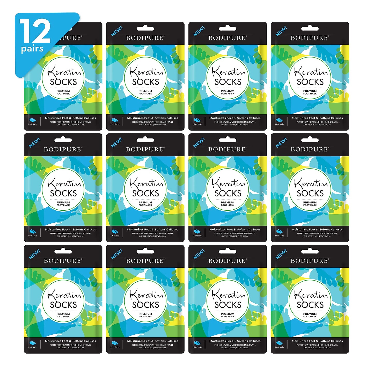 Bodipure Premium Foot Mask Keratin Socks | At Home Spa Moisturizer Socks for Dry Cracked Feet, Callus & Heel Softening | Easy-to-Use Pedicure Foot Repair | Chemical-free Feet Treatment | 12 Pairs