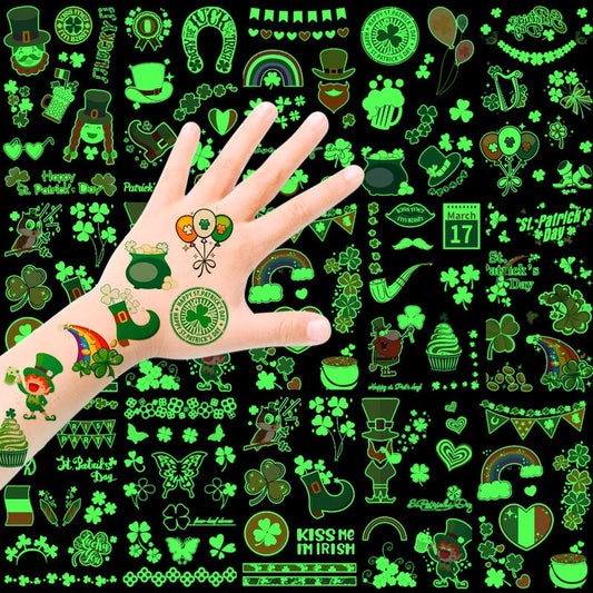 St.Patricks Day Tattoos, 12 Sheets Kids Glow in Dark Tattoos, 100+ Pcs St Patricks Day Stickers, St. patrick's Day Temporary Tattoos Shamrock, Amazing Irish St Patricks Day Decorations Party Favors