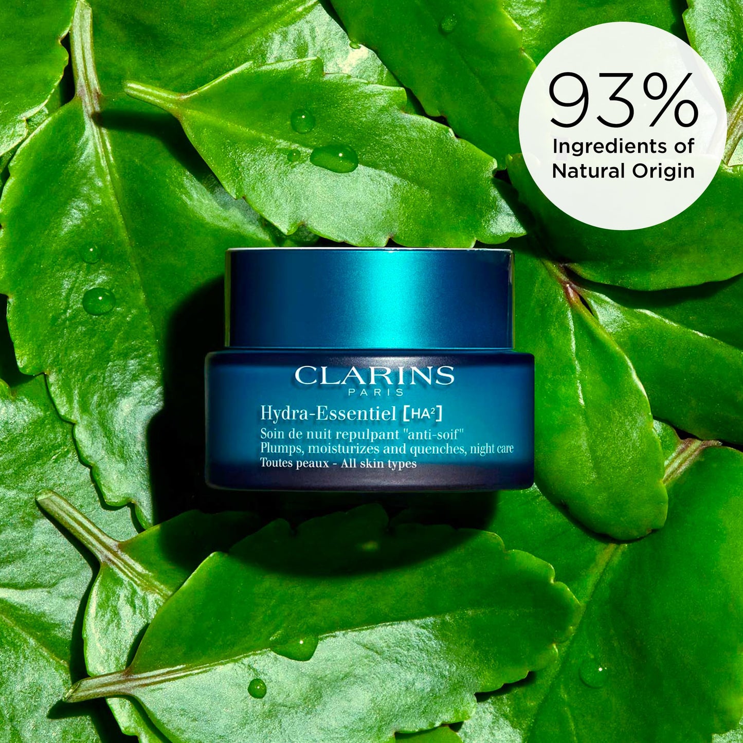 Clarins Hydra-Essentiel Night Cream | Intense Hydrating Moisturizer | 60 Seconds to Plumper Skin* | 24H Hydration* | Double Dose Of Hyaluronic Acid | Vegetal Squalane | All Skin Types | 1.7 Oz