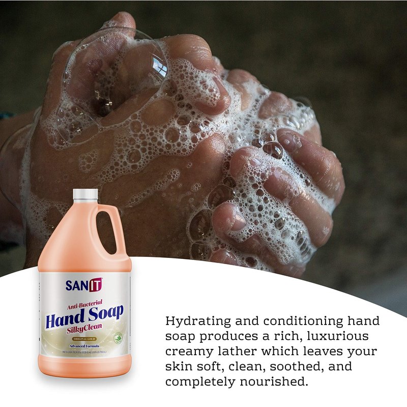 Sanit Silky Clean Antibacterial Liquid Gel Hand Soap Refill - Advanced Formula with Coconut Oil and Aloe Vera - All Natural Moisturizing Hand Wash - Made in USA, Original Gold, 1 Gallon