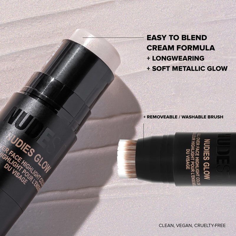 Nudestix Nudies Glow Highlighter Stick – Multi-Use Cream Highlighter for Face, Eyes & Body with Built-In Brush | Dewy, Radiant Finish for All Skin Tones | Hey Honey