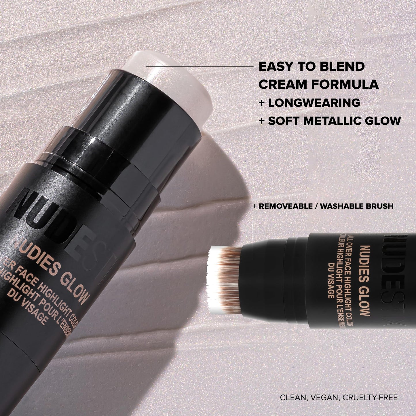 Nudestix Nudies Glow Highlighter Stick – Multi-Use Cream Highlighter for Cheeks, Eyes & Body with Built-In Brush | Dewy, Radiant Finish | Clean, Vegan & Travel-Friendly Makeup (Bubbly Bebe)