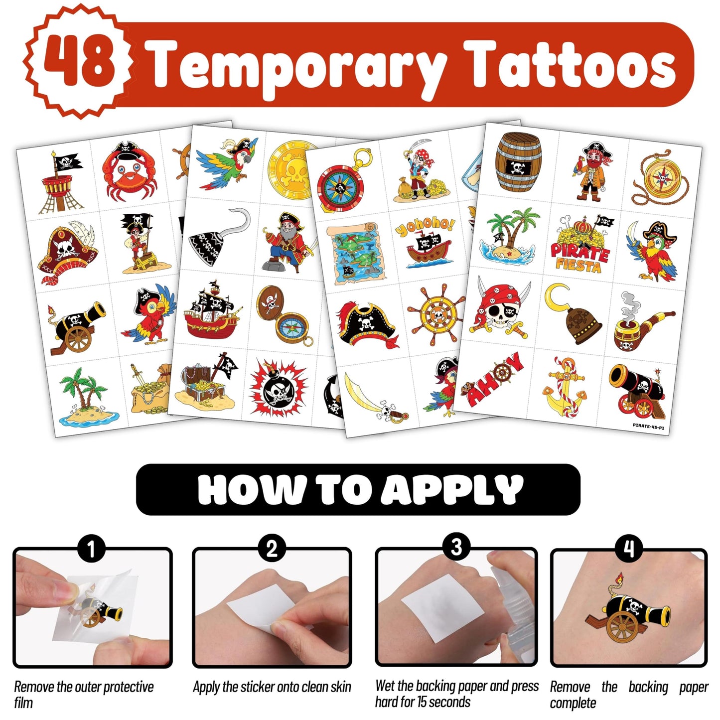 Pirate Punch Balloons for Kids 24 Pack and 48 Temporary Tattoos