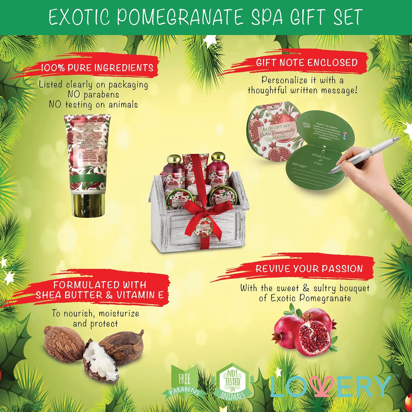 Birthday Gifts from Son, Home Spa Gift Basket, 8pc Bath & Body Set for Women & Men, Exotic Pomegranate Scent, Shower Gel, Bubble Bath, Lotion, Bath Salt, Body Scrub, Towel, Cosmetic Bag & Wood Case