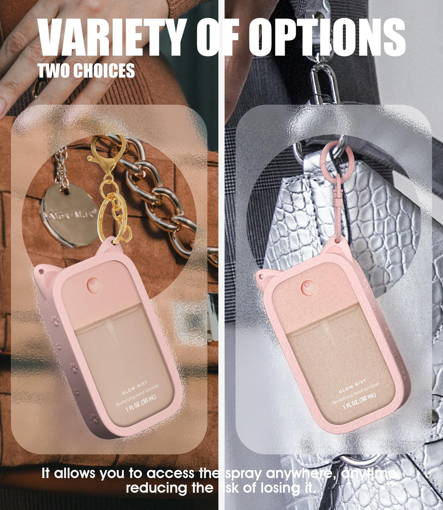 Sonnorel 1 Pack Silicone Case Compatible with Touchland Hand Sanitizer Spray (Fit for 1 FL OZ/30 mL Ver), Portable keychain Cute Color Ears (Pink)