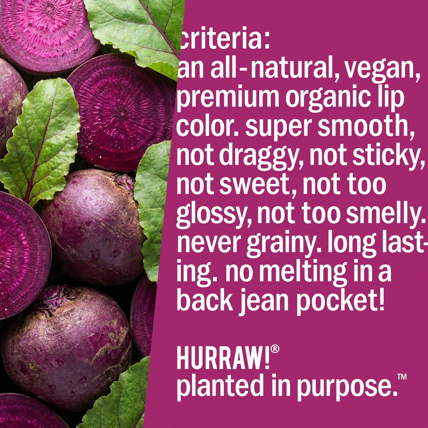 Hurraw! Plantcolor Lip Color No. 3: Pink/Purple shade. Highly pigmented tinted balm and lipstick alternative. Vegan and all-natural. Easy application. Buildable. First of its kind. Made in USA