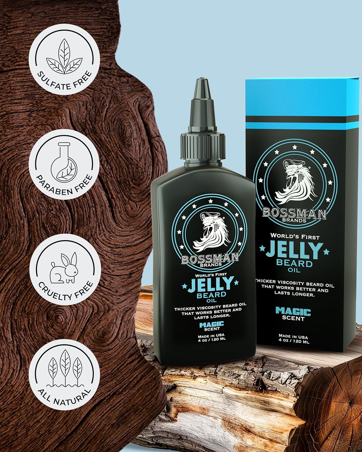 Bossman Jelly Beard Oil for Men - Softens & Moisturizes | 3 Pack, 12 oz Total, Magic Scent