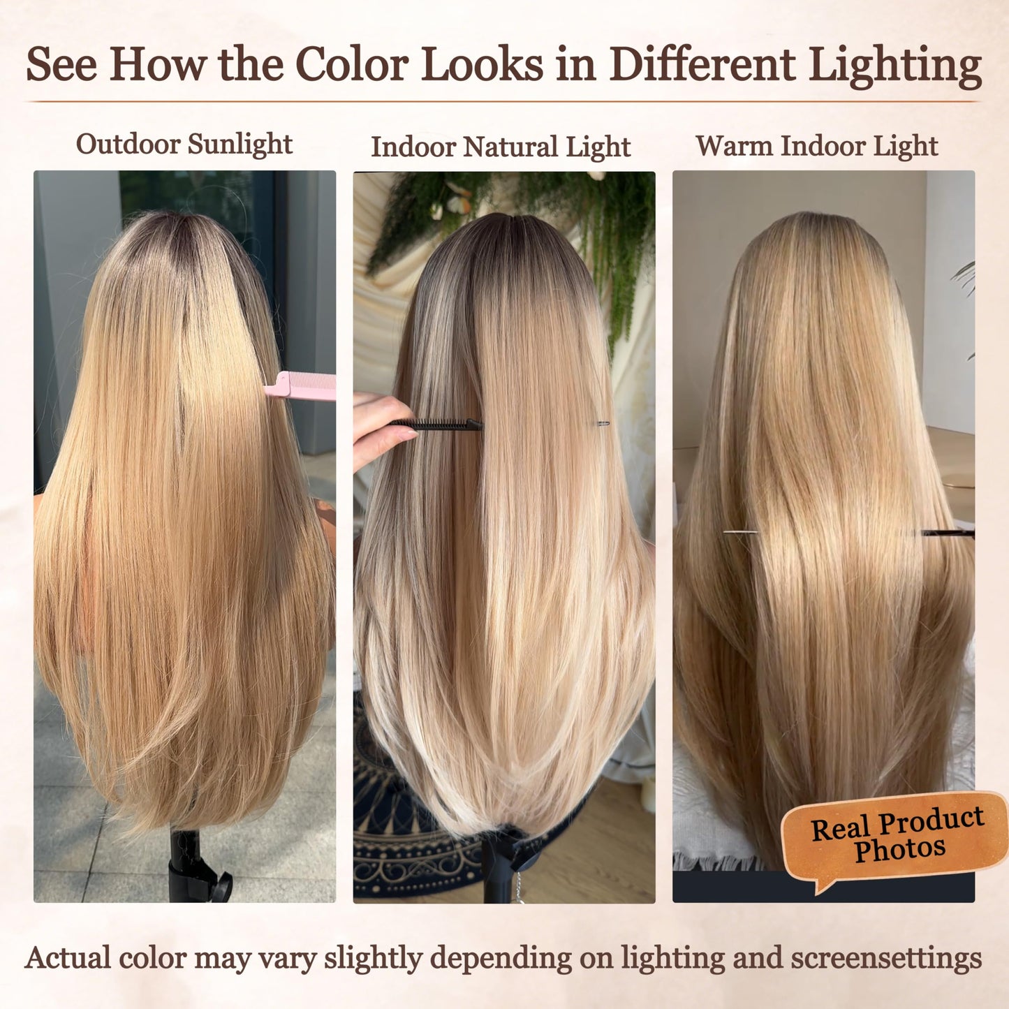 Nnzes Ombre Blonde 26-inch Long Wig with Bangs for Women - Straight Layered Style, Realistic Scalp, Freestyle Parting, Natural-Looking & Heat-Resistant Synthetic Hair for Daily and Party Use