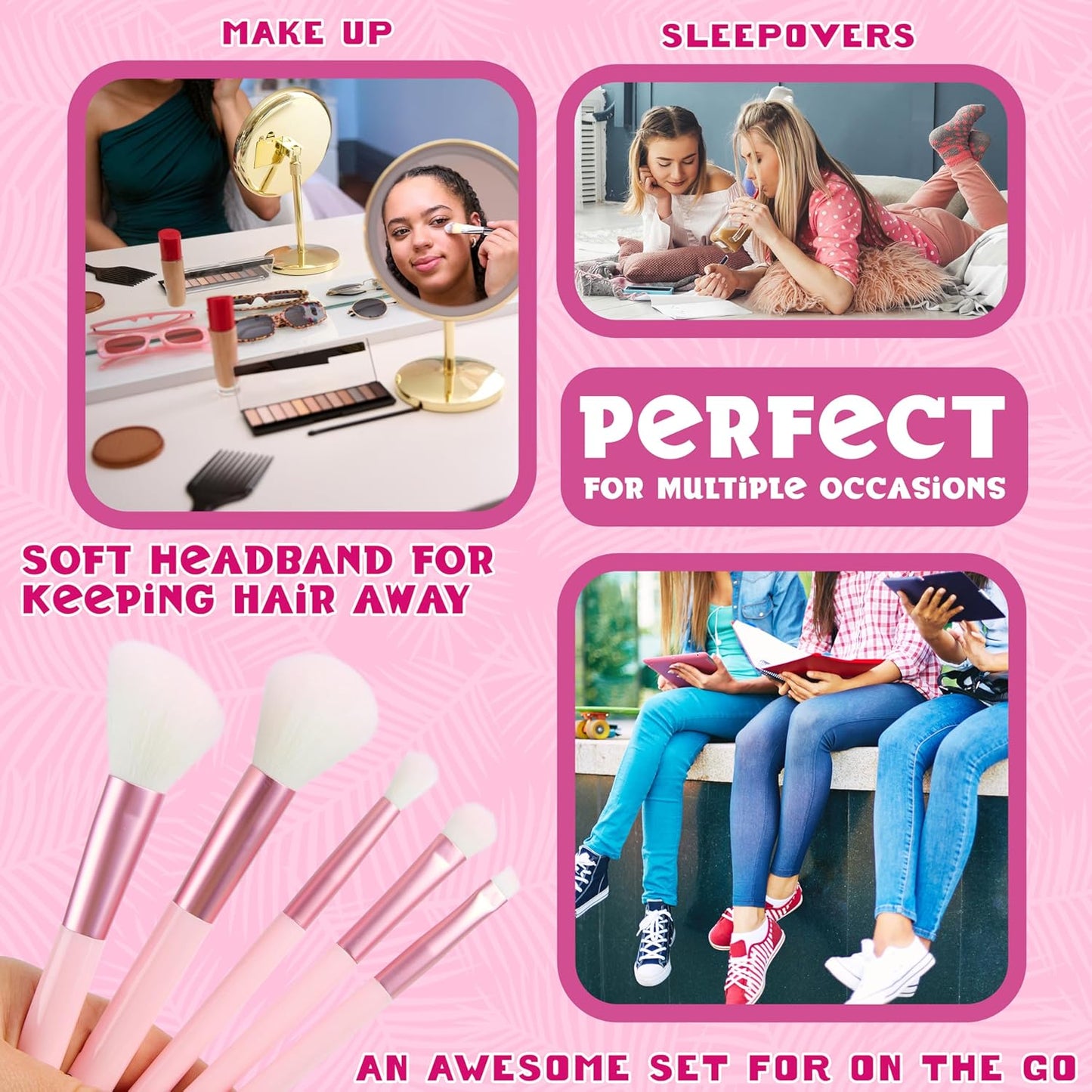 Hello Kitty Makeup Brush Set - 5 Kawaii Fluffy Brushes for Teens & Women | Cute Anime Gift Set