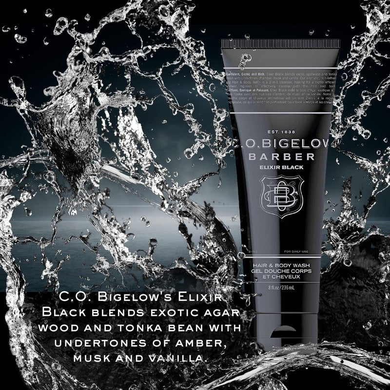 C.O. Bigelow Elixir Black Hair & Body Wash for Men, Pack of 2 Musk & Vanilla Scented Men's 2 in 1 Shampoo & Body Wash, 8 Fl Oz