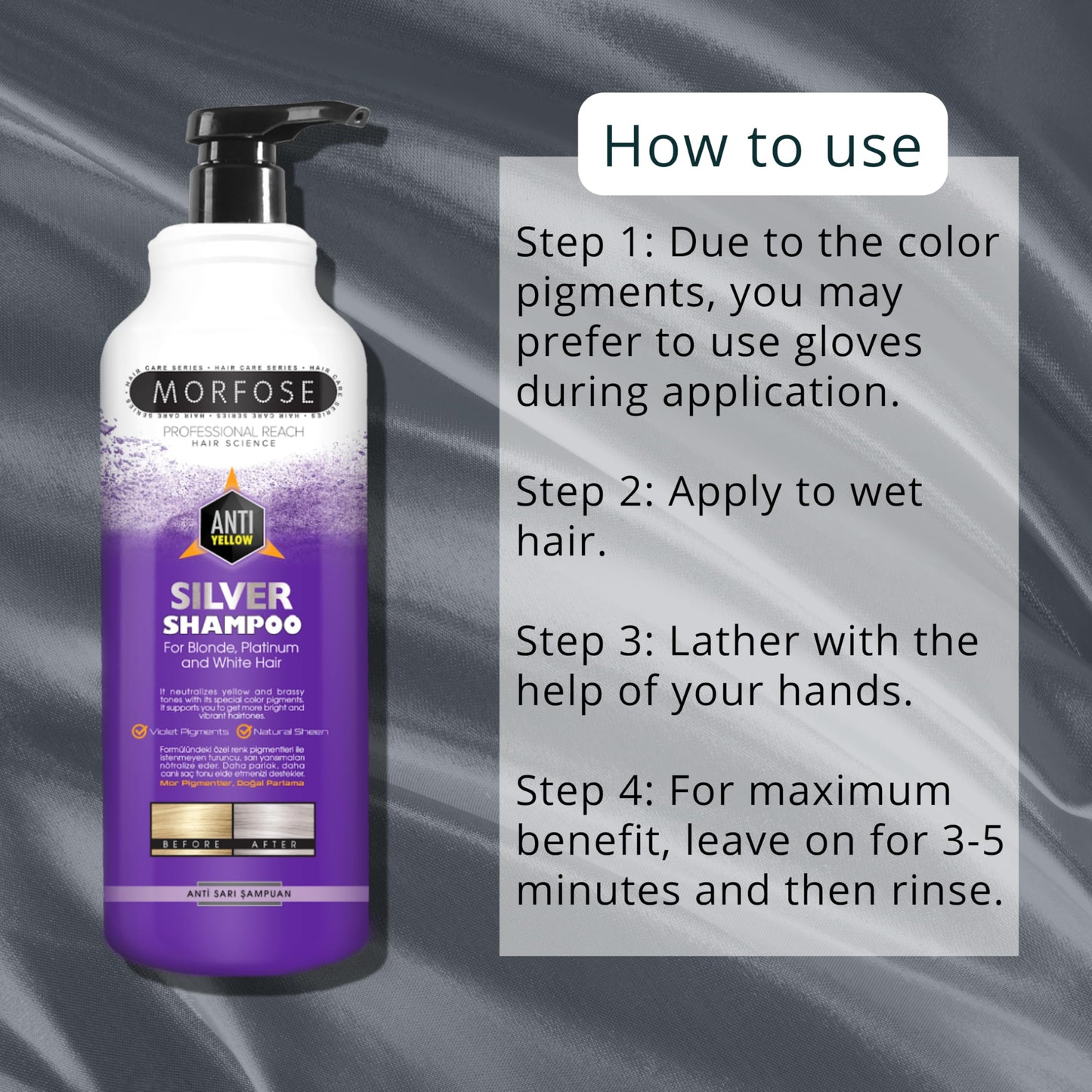 Morfose Silver Shampoo for Blonde, Bleached, and Grey Hair – Neutralizes Yellow Tones, (large, 33.81 Fl Oz)