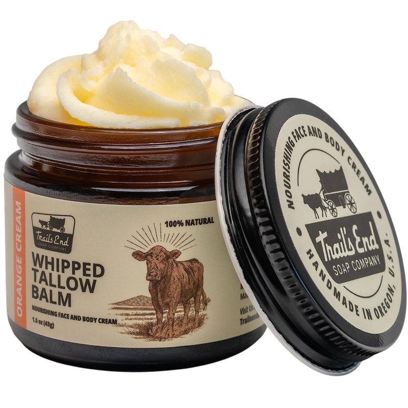Handmade Whipped Tallow Balm - Orange & Vanilla Cream - Grass Fed & Finished - Infused Organic Jojoba oil - Natural Body Butter for Face, Body & Sensitive Skin (Eczema, Rosacea, Infant to Adult)