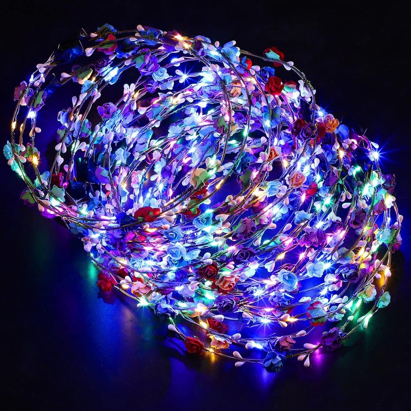 LED Flower Crown Headbands - 30 Pcs Glowing Floral Wreaths for Women | Perfect for Parties, Weddings & Cosplay