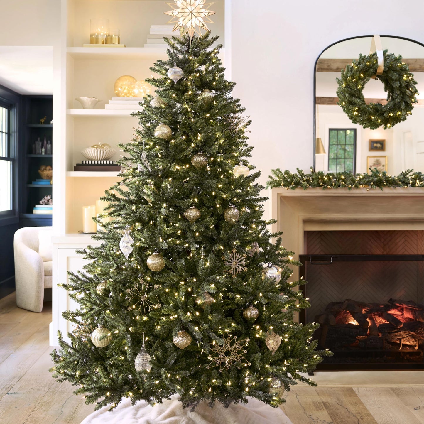 Balsam Hill 4.5ft Pre-Lit Classic Blue Spruce - Artificial Christmas Tree with 300 Clear Incandescent Lights, Easy Plug Technology, Premium Stand for Indoor Holiday Decorating