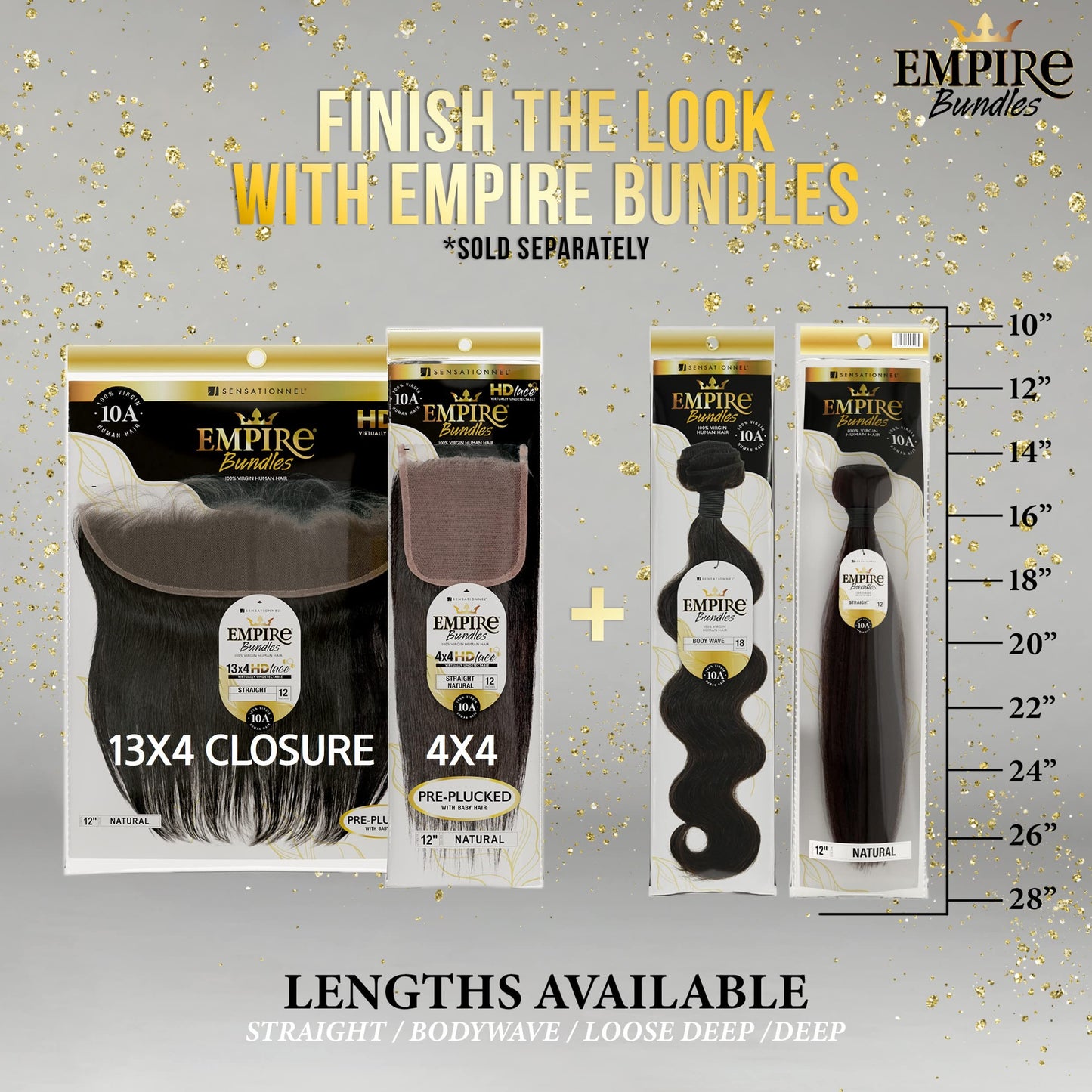 Sensationnel Empire bundle 4x4 closure - straight HD lace large free parting lace frontalclosure unprocessed human hair weave (12 inch, NATURAL/BLACK)