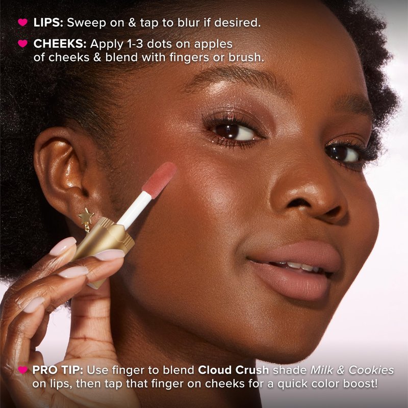 Too Faced Cloud Crush Whipped Lip & Cheek | Creamy Multi-Use Formula with Hyaluronic Oil for a Soft-Focus Longwear Flush, 0.15 Fl Oz, Milk & Cookies