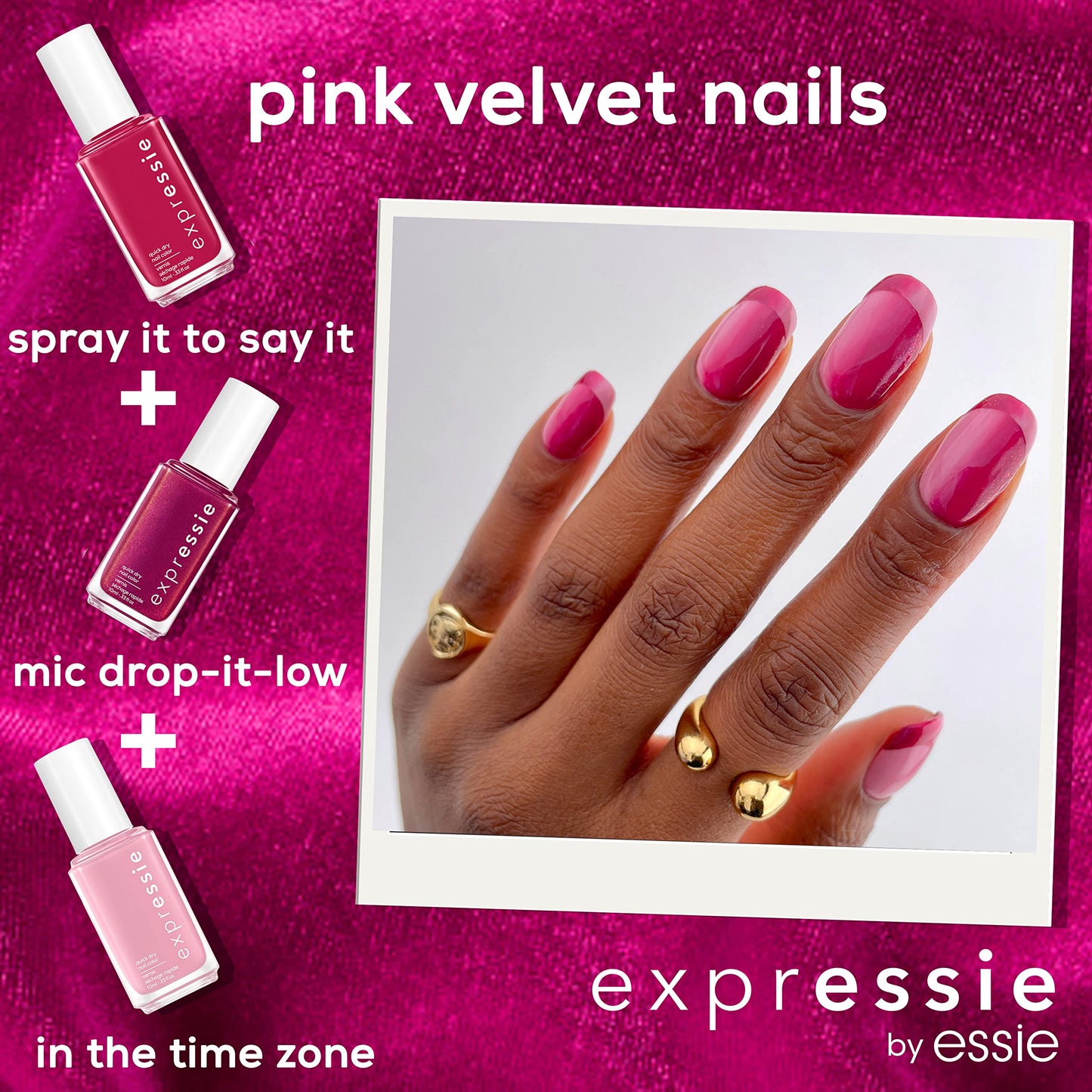 Essie Expressie Quick-Dry Nail Polish Set, Pink Velvet Nails, Pastel Pink, Red, Magenta, 0.33 fl oz each