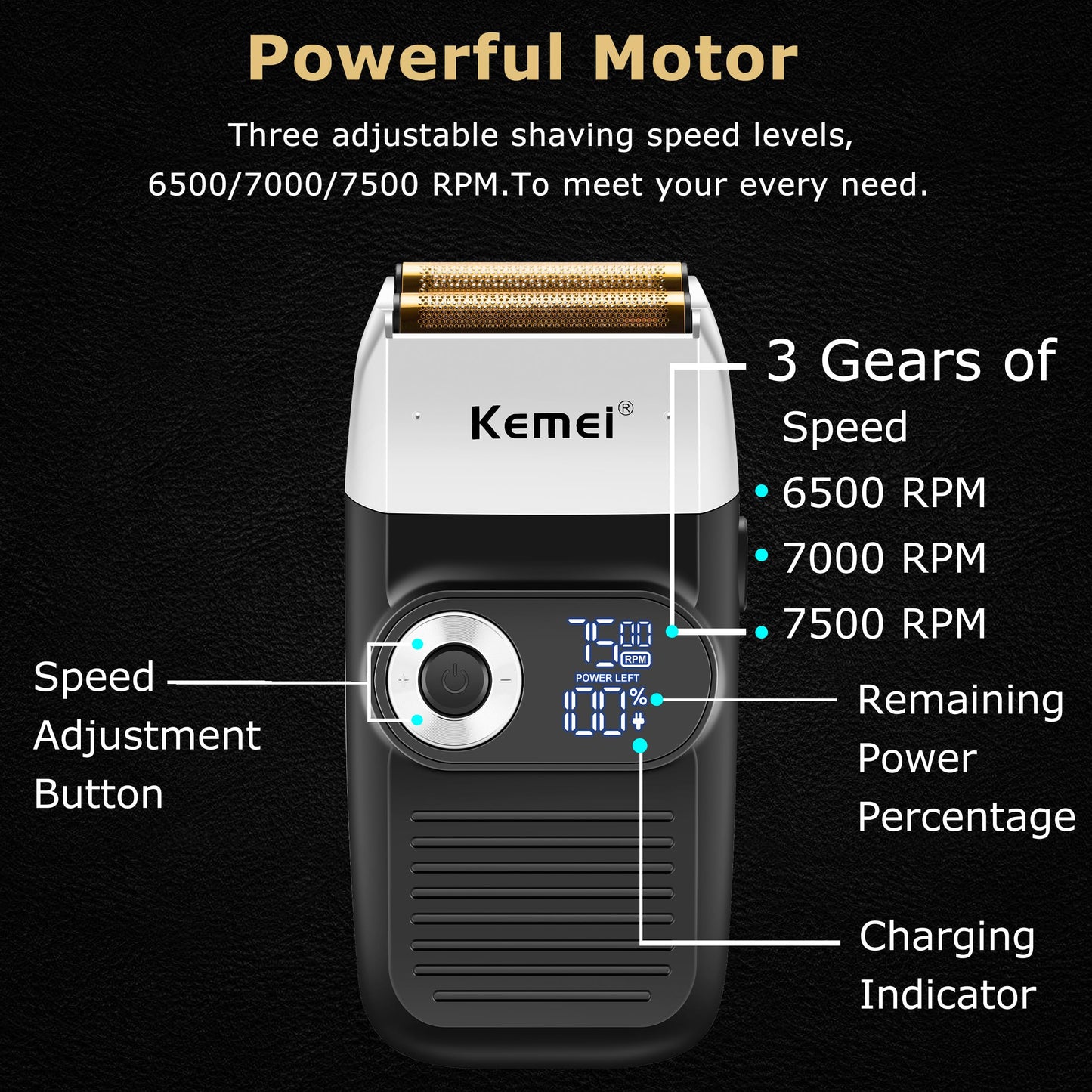 KEMEI 2-in-1 Men's Electric Shaver, Cordless Rechargeable Bald Trimmer with LED Display