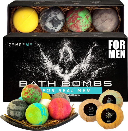 Bath Bombs for Men - Gift Set of 8 Scented Organic Handmade Bath Bombs with Essential Oils | 2.5 oz Each