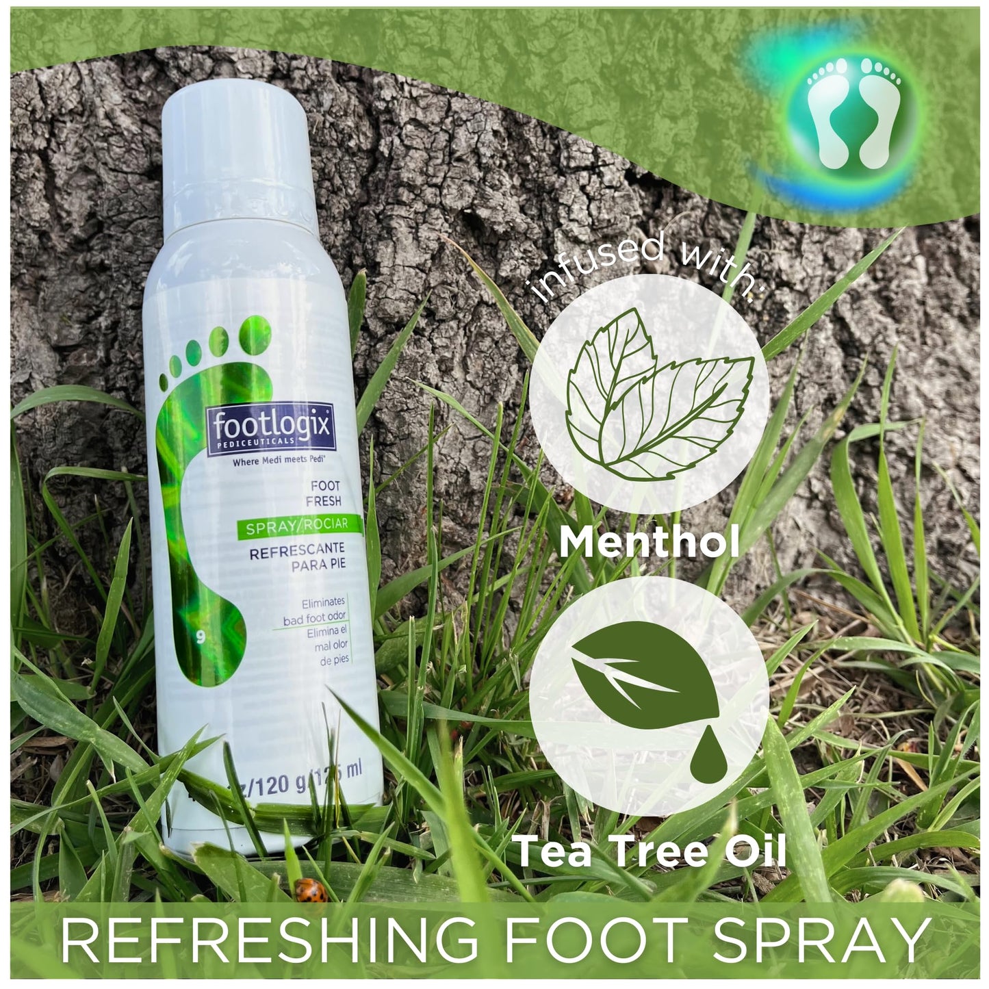 Footlogix Foot Deodorant Spray 4.23 oz | Tea Tree Oil & Menthol Foot Spray | Odor-Neutralizing Formula for Athletes & Enclosed Shoe Wearers | 360° Spray | Cooling, Refreshing, Long-Lasting Freshness
