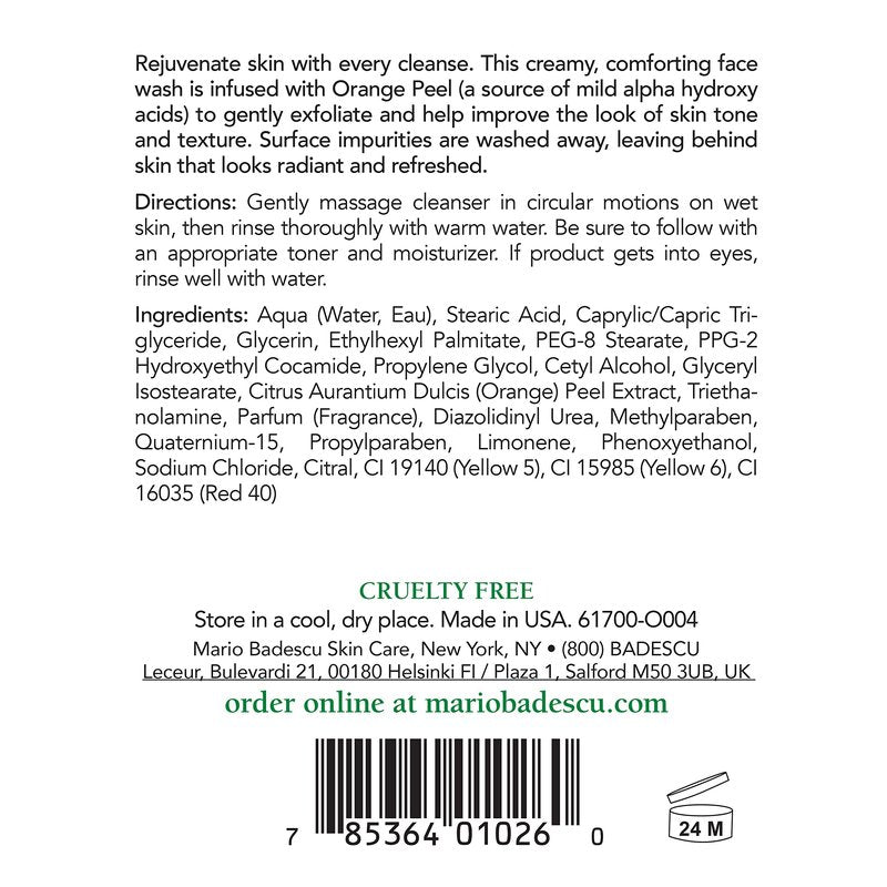 Mario Badescu Orange Cleansing Soap - Cream Face Cleanser and Exfoliator Enriched with AHA - Oil Free Face Wash for Combination or Dry Skin - Mild Exfoliant with Non-Drying Formula, 16 Fl Oz