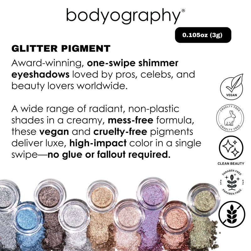 Bodyography Glitter Pigment Eye Shadow | Long Wear Shimmer Eyeshadow | Vegan, Talc & Paraben Free | Cream Powder Formula | Sparkler (Peach Gold) 1.5 g