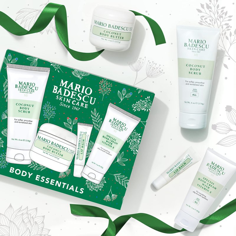 Mario Badescu Best of Body Essentials 4 Piece Kit, Skincare Gift Set Includes Lip Balm, Coconut Scrub, Coconut Body Butter & Special Hand Cream With Vitamin E