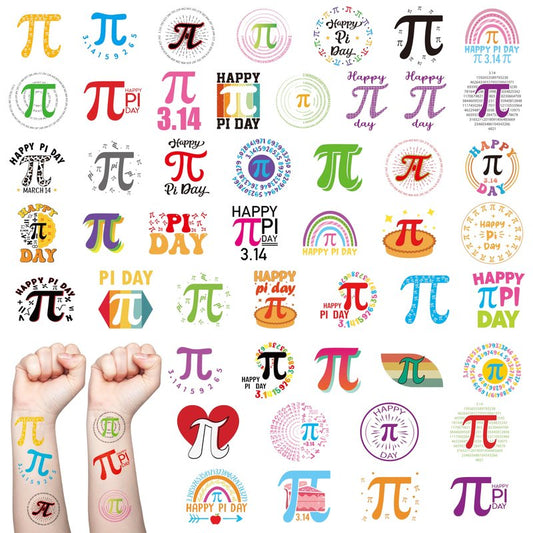 ANGOLIO 144PCS Pi Day Math Symbols Temporary Tattoos Stickers 3.14 π Day Colorful Waterproof Sticker Supplies Decor Favors Mathematics Sticker Gifts For Kids Boys Girls Teachers Students School Prizes