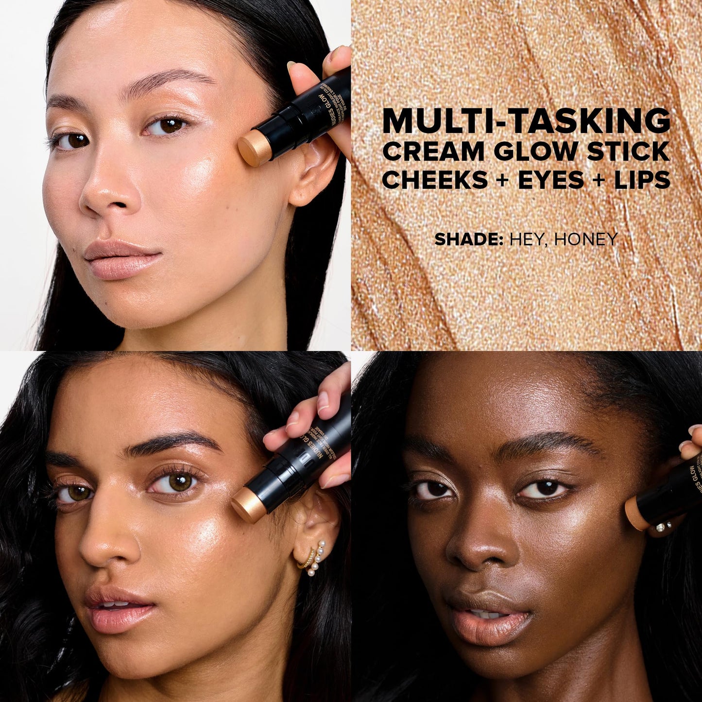 Nudestix Nudies Glow Highlighter Stick – Multi-Use Cream Highlighter for Face, Eyes & Body with Built-In Brush | Dewy, Radiant Finish for All Skin Tones | Hey Honey