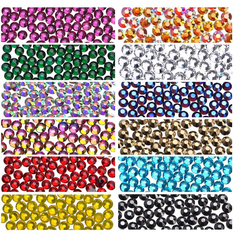 2400Pcs Hotfix Rhinestones Round Shape Flatback Crystal Glass Flatback Nail Art (12 Mixed Colors, 4mm SS16)
