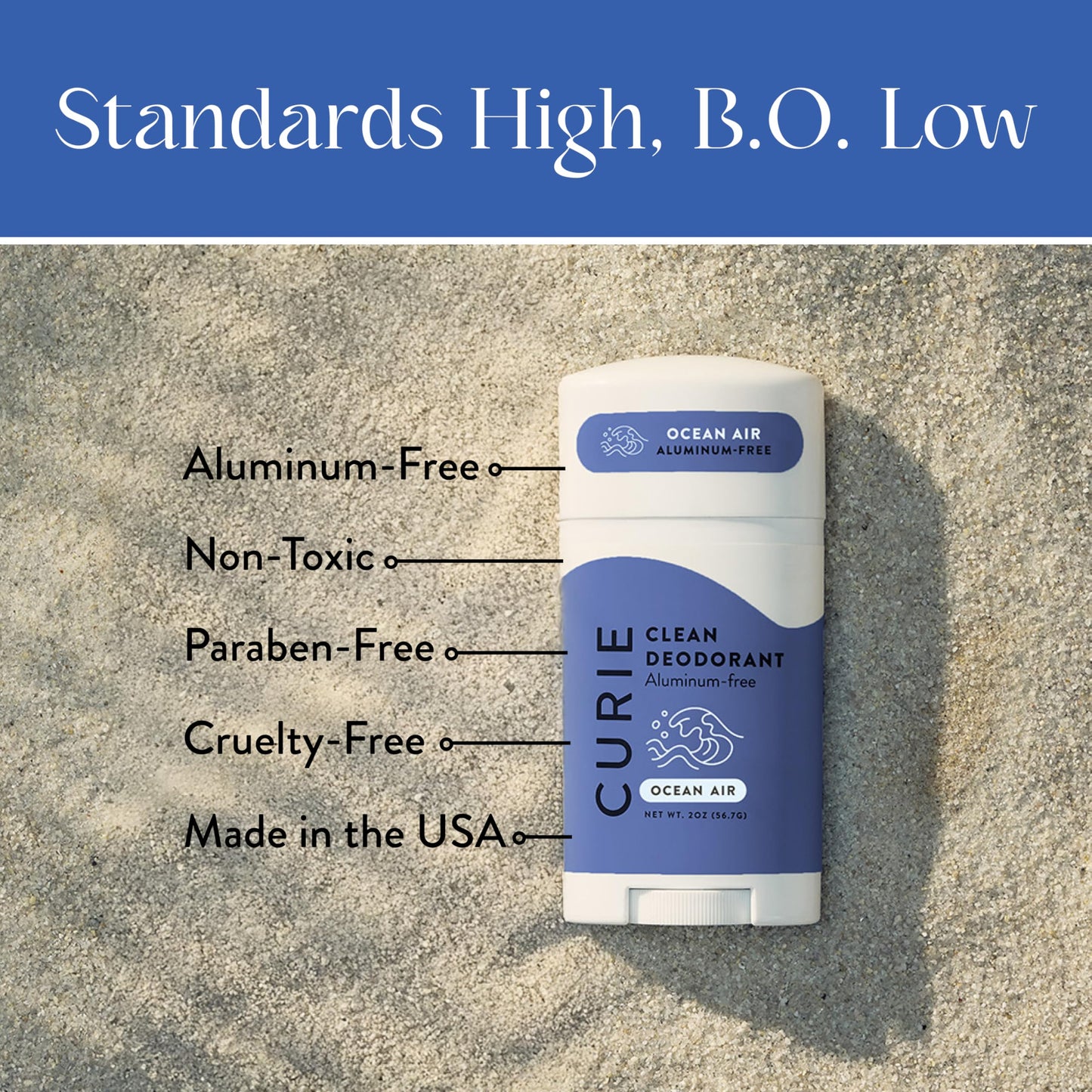 Curie Natural Deodorant for Women - Ocean Air - Aluminum Free, Clean, Sustainable, Vegan, Paraben Free (3pk)